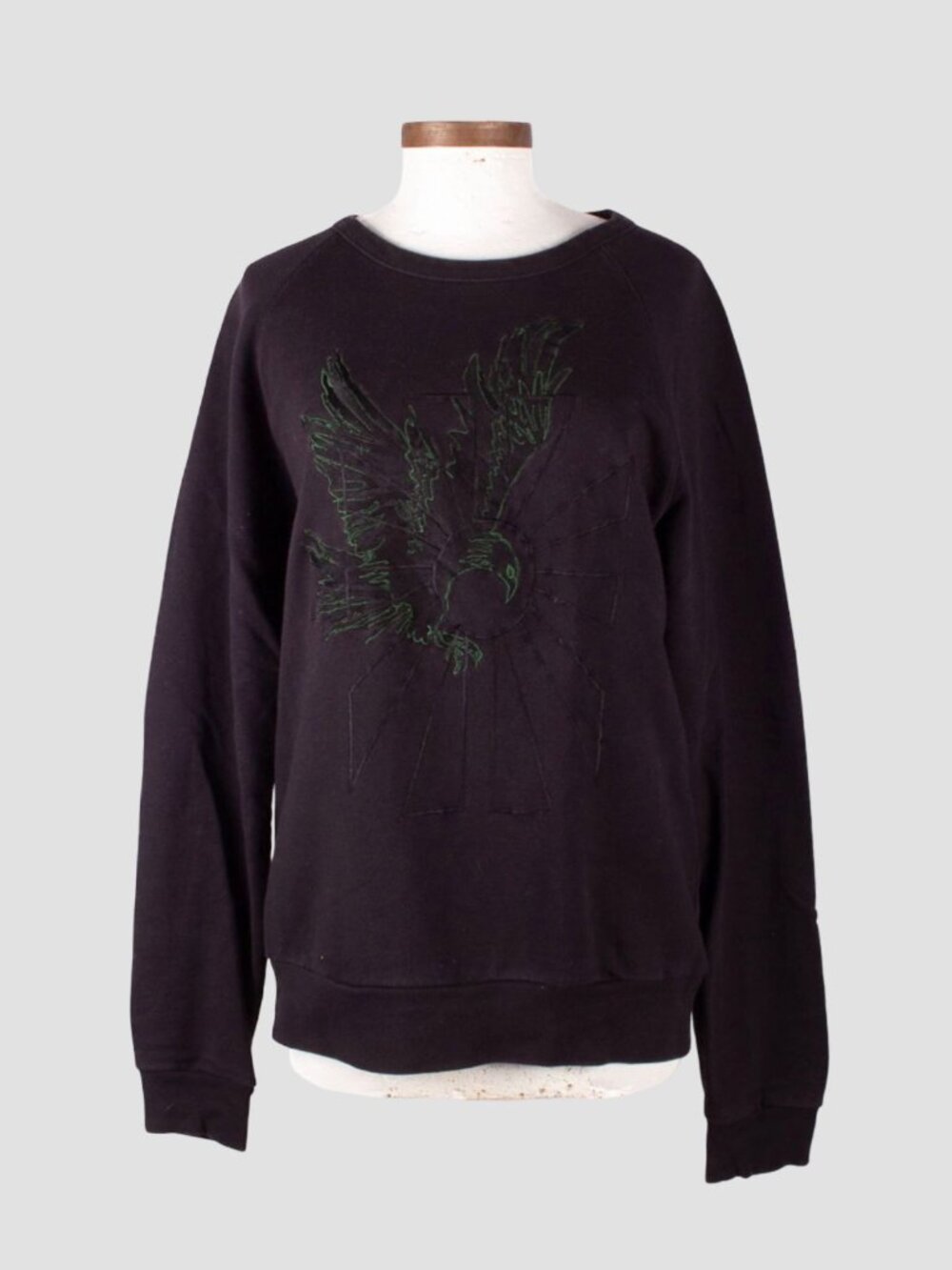 DRIES VAN NOTEN Black Green Cotton Tonal Eagle Embroidery Sweatshirt